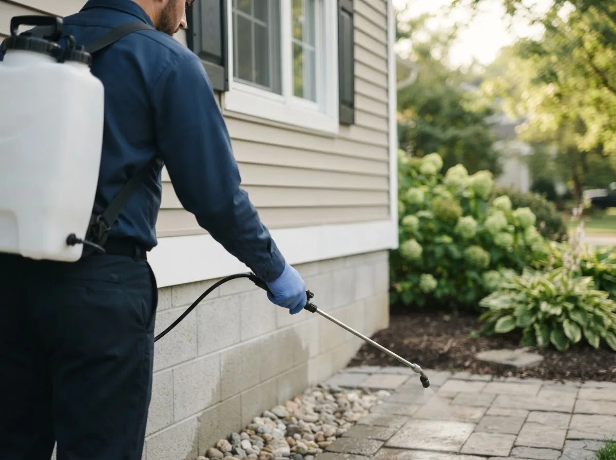 Pest control technician inspecting a home in La Prairie, IL